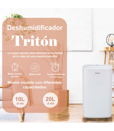 Fácula - Deshumidificador Tritón 12L | Modo Auto | Modo secado de ropa | Modo ventilación | Temporizador 1-24h
