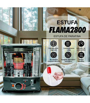ABC Confort - Estufa de Parafina de mecha Flama 2800w | Encendido Electrónico | Regulable | 5L | Incluye bomba manual
