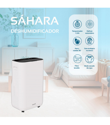 Fácula - Déshumidificateur Sahara 16L | Mode Auto | Mode séchage de linge | Mode ventilation | Minuterie 1-24h