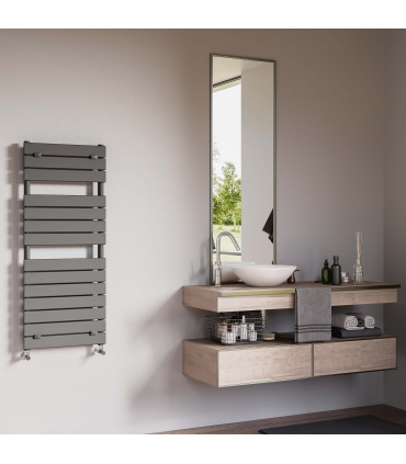 Fácula - Radiador Toallero DE AGUA Atlas Antracita 1213x500mm | (NO Eléctrico) | 4 soportes+purgador | Conexiones 3x1/2"