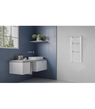 Fácula - Radiador Toallero DE AGUA Ocean Blanco 1110x40mm | (NO Eléctrico) | 3 soportes+purgador | Conexiones 3x1/2"
