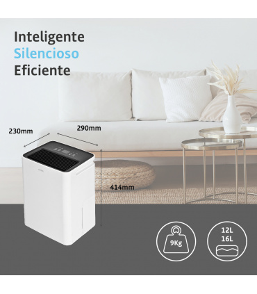 Fácula - Deshumidificador Siroco 12 l/día | Control Inteligente | Depósito extraíble 3,2l | Secado de Ropa | Temp 1-24h