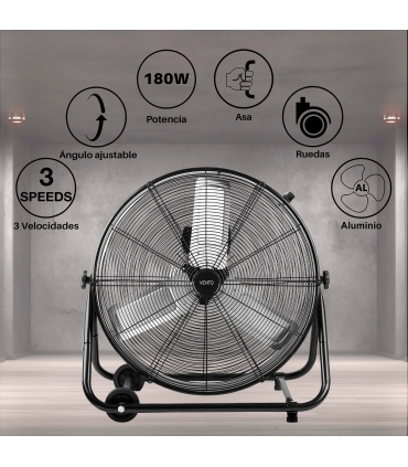 Fácula - Ventilador Industrial de Tambor Vento180w | Aspas de aluminio | Alta Potencia | 3velocidades | Ángulo ajustable