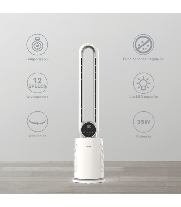 Fácula - Ventilador sin aspas Blizzar 30w | Luz LED superior | Temporizador | Ionizador | Mando a distancia | Motor DC