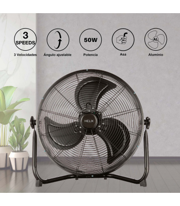 Fácula - Ventilador de suelo Helix 50w | Aspas de aluminio | Estética industrial | 3 velocidades | Ángulo ajustable