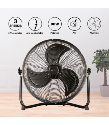 Fácula - Ventilador de suelo Helix 90w | Aspas de aluminio | Estética industrial | 3 velocidades | Ángulo ajustable