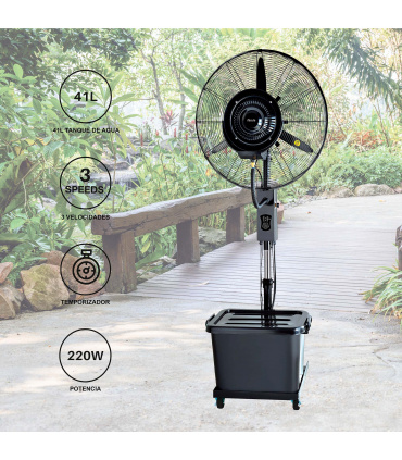 Fácula - Ventilador Nebulizador para exteriores Néboa 41L | Gran autonomía |  3 velocidades | Temporizador | Ruedas