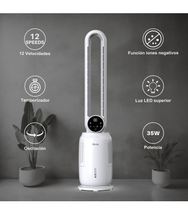 Fácula - Climatizador Evaporativo Blizzar-E 35w | Luz LED | 12 velocidades | Temporizador | Ionizador