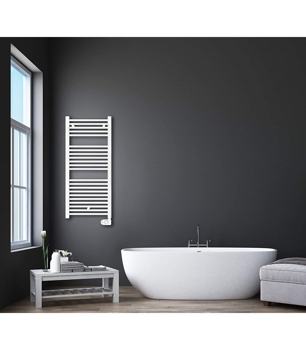  EUPXRHY Radiador de toalla de baño premium Ip65 nivel  impermeable, minimalista de lujo toallero radiador con interruptor, radiador  de toalla antracita termostato, blanco, línea derecha : Todo lo demás