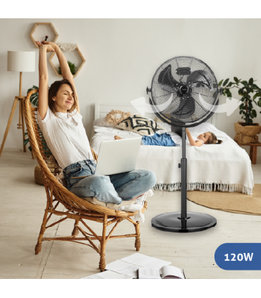 Fácula - Ventilador de pie Mistral 120w | Aspas de aluminio | 3 velocidades | Altura regulable | Alta Potencia