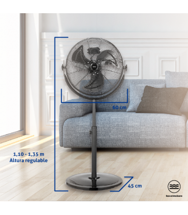 Fácula - Ventilador de pie Mistral 120w | Aspas de aluminio | 3 velocidades | Altura regulable | Alta Potencia