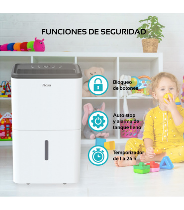 Fácula - Deshumidificador Siroco 30 l/día | Modo Ventilación |  Depósito extraíble 6,5l | Secado de Ropa | Temp 1-24h
