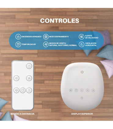 Fácula - Climatizador Evaporativo de Torre Glaciar | Depósito 3l | Aromaterapia | 3 velocidades | Temporizador | Mando