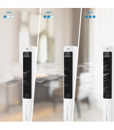 Fácula - Climatizador Evaporativo de Torre Glaciar | Depósito 3l | Aromaterapia | 3 velocidades | Temporizador | Mando