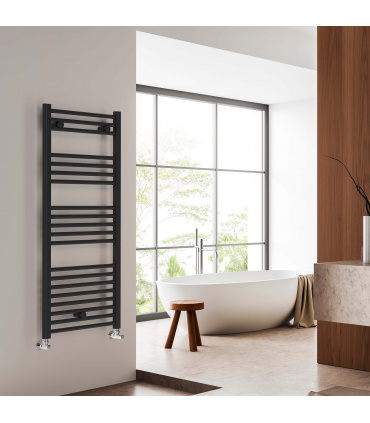 Fácula - Radiador Toallero DE AGUA Ocean Negro 1188x500mm | (NO Eléctrico) | 3 soportes + purgador | Conexiones 3x1/2"