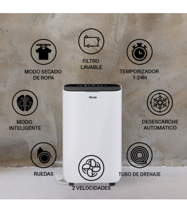 Fácula - Deshumidificador Reacondicionado Sáhara 16L | Modo Auto | Modo secado de ropa | Modo ventilación | Temporizador 1-24h