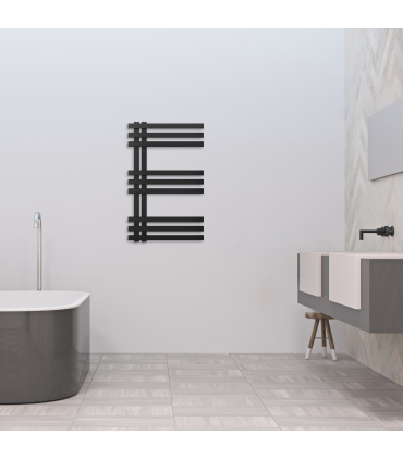 Fácula - Radiador Toallero DE AGUA Bali Negro 800x500mm | (NO Eléctrico) | 4 soportes+purgador | Conexiones 4x1/2"