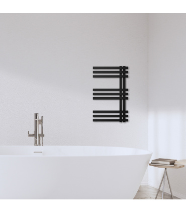 Fácula - Radiador Toallero DE AGUA Bali Negro 800x500mm | (NO Eléctrico) | 4 soportes+purgador | Conexiones 4x1/2"