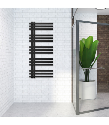 Fácula - Radiador Toallero de agua Bali Negro 1200x500mm | (NO Eléctrico) | 4 soportes + purgador | Conex. 4x1/2"