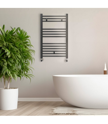 Fácula - Radiador Toallero DE AGUA Ocean Antracita 803x500mm | (NO Eléctrico) | 3 soportes+purgador | Conexiones3x1/2