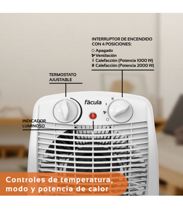 Fácula - Termoventilador Eléctrico SYRA 2000W Blanco | Ventilación+Calefacción | Termostato Ajustable