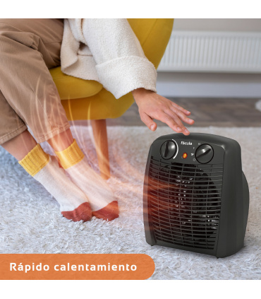 Fácula - Termoventilador Eléctrico SYRA 2000W Negro | Ventilación + Calefacción | Termostato Ajustable