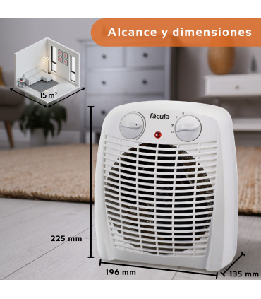 Fácula - Termoventilador Eléctrico SYRA 2000W Negro | Ventilación + Calefacción | Termostato Ajustable