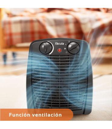Fácula - Termoventilador Eléctrico SYRA 2000W Negro | Ventilación + Calefacción | Termostato Ajustable