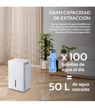 Fácula - Deshumidificador Titán 50 l/día | Modo Ventilación |  Depósito extraíble 6,5l | Secado de Ropa | Temp 1-24h