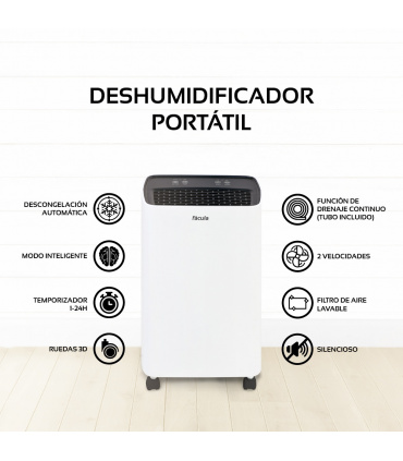 Fácula - Deshumidificador Gobi 12 l/día | Control Inteligente | Silencioso | 40-60m2 | Modo Auto | Temp 1-24h