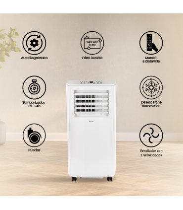 Fácula - Aire acondicionado portátil Polar 7000BTU | Ventilación+deshumidificación | Temporizador | Mando | Asa y Ruedas