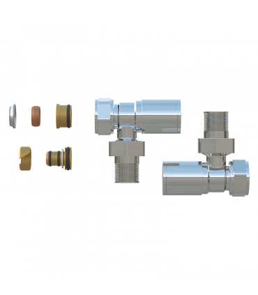 Fácula - Kit Válvula Cromado | Medida y Conexión:1/2" | Adaptadores para tubo de Cobre Ø15 y Multicapa Ø16x2mm