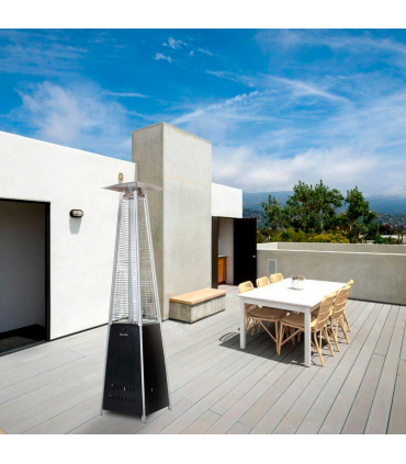 Fácula - Estufa exterior de gas negra Keops 13kW | Antivuelco | Encendido piezoeléctrico | Consumo ajustable | Ruedas